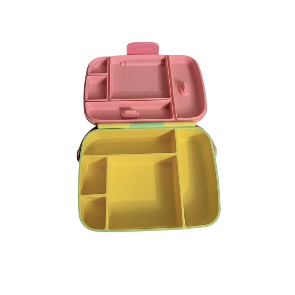 Munchkin Bento Box Kids Yellow Pink Green Pastel 5 Compartment Lunch Box Handle